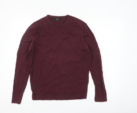 Massimo Dutti Men's Burgundy Cotton Crew Neck Jumper M