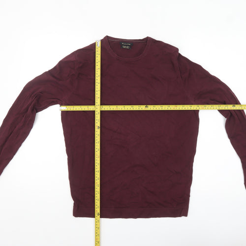Massimo Dutti Men's Burgundy Cotton Crew Neck Jumper M