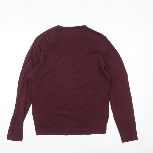 Massimo Dutti Men's Burgundy Cotton Crew Neck Jumper M