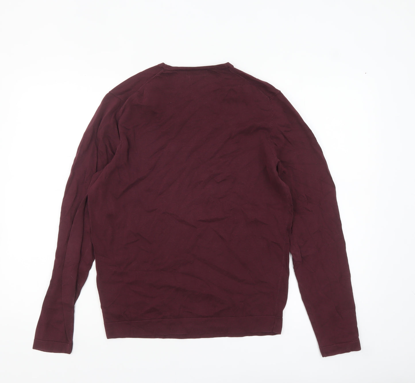 Massimo Dutti Men's Burgundy Cotton Crew Neck Jumper M