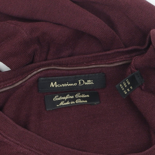 Massimo Dutti Men's Burgundy Cotton Crew Neck Jumper M