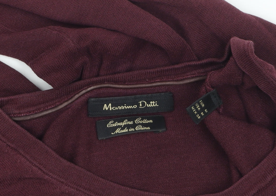 Massimo Dutti Men's Burgundy Cotton Crew Neck Jumper M