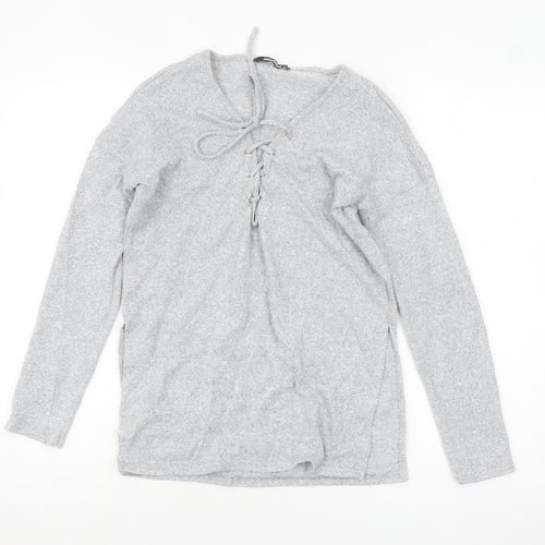 Missguided Women’s Grey Lace-Up Knit Tunic Top Size 8
