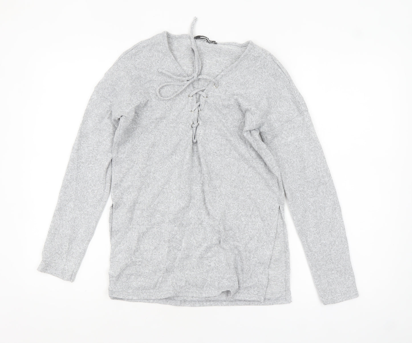 Missguided Women’s Grey Lace-Up Knit Tunic Top Size 8