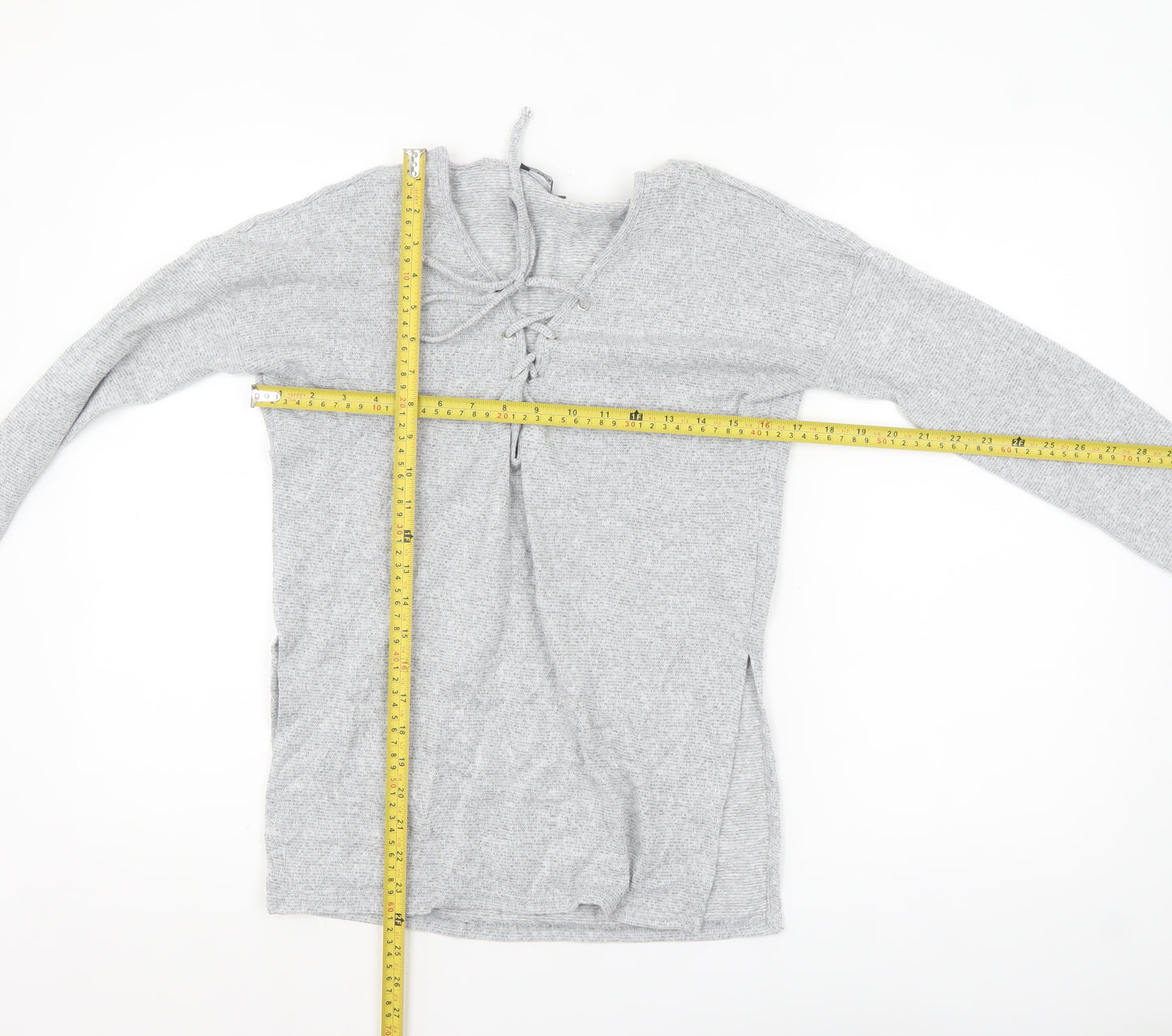 Missguided Women’s Grey Lace-Up Knit Tunic Top Size 8