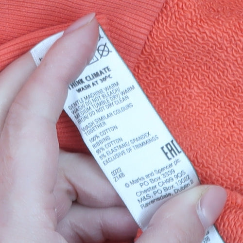 Marks and Spencer Women Coral Orange Pullover Hoodie Size 16 Cotton Blend