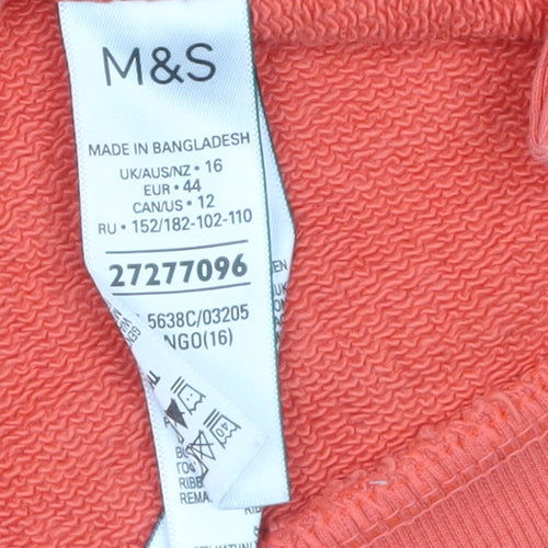 Marks and Spencer Women Coral Orange Pullover Hoodie Size 16 Cotton Blend