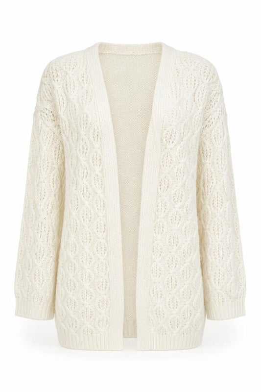 Front view of PRETTYLITTLETHING Women Ivory Chunky Knit Cardigan M