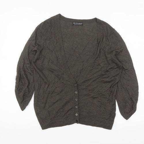 Marks and Spencer Women Brown V-Neck Cardigan Size 16 Wool Blend