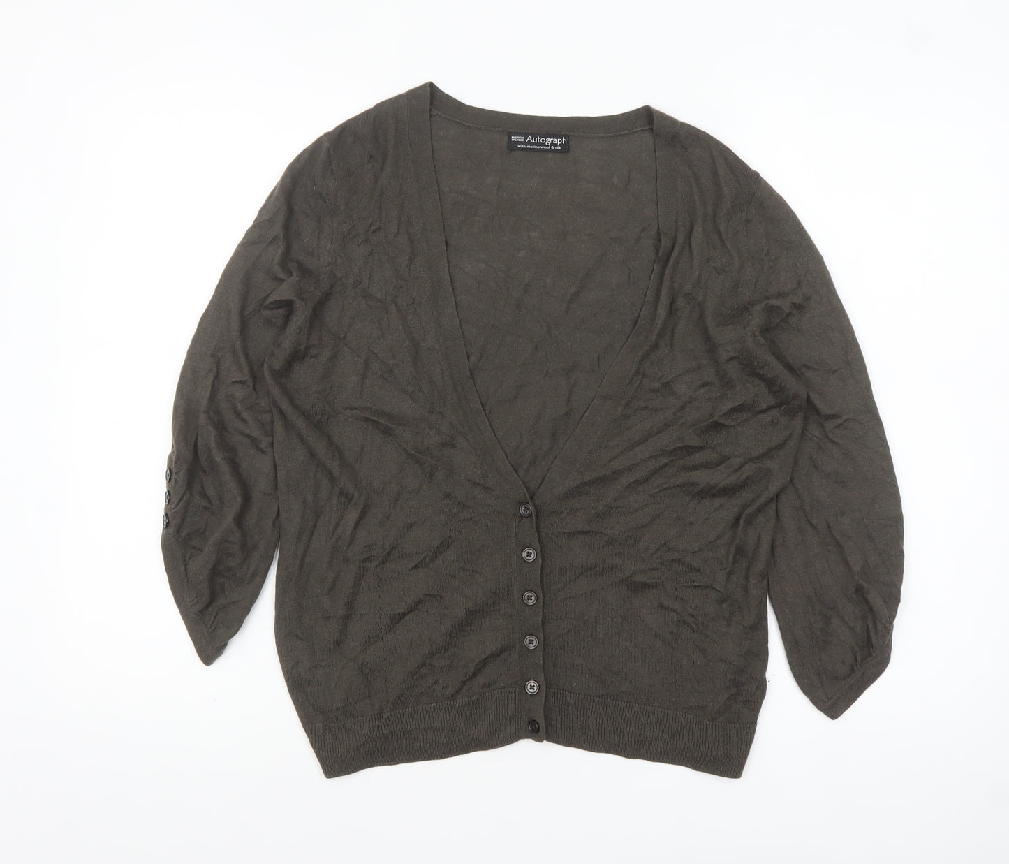Marks and Spencer Women Brown V-Neck Cardigan Size 16 Wool Blend
