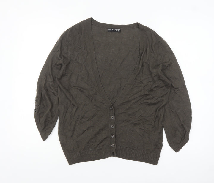 Marks and Spencer Women Brown V-Neck Cardigan Size 16 Wool Blend