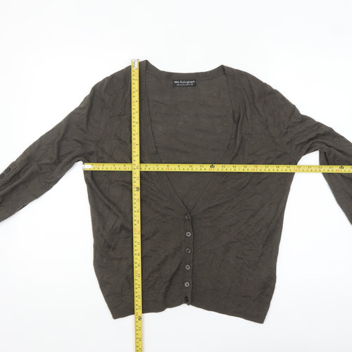 Marks and Spencer Women Brown V-Neck Cardigan Size 16 Wool Blend