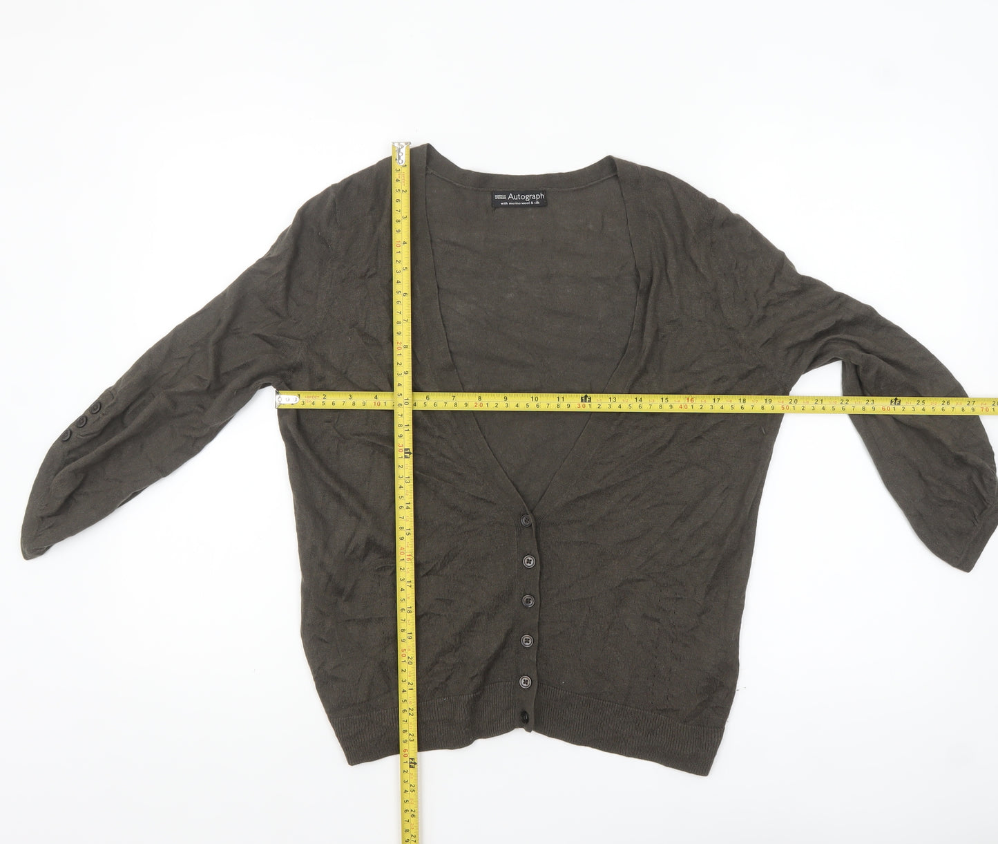 Marks and Spencer Women Brown V-Neck Cardigan Size 16 Wool Blend