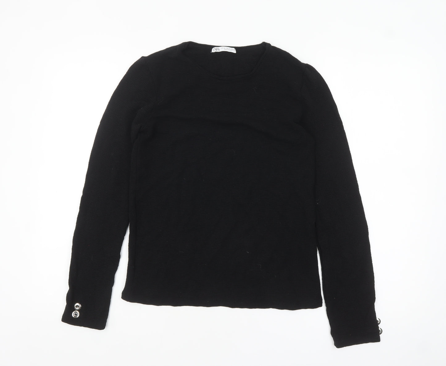 Zara Women's Black Knit Long Sleeve Button Blouse Size 12