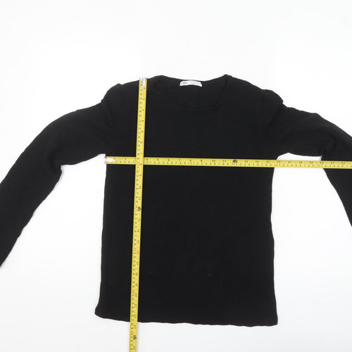 Zara Women's Black Knit Long Sleeve Button Blouse Size 12