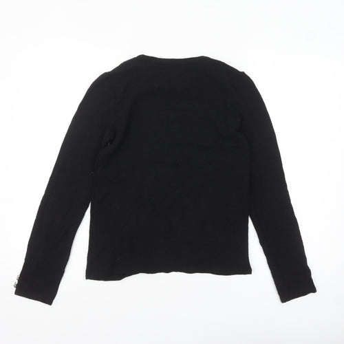 Zara Women's Black Knit Long Sleeve Button Blouse Size 12