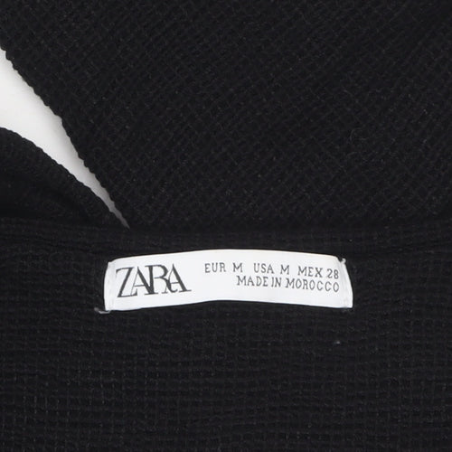 Zara Women's Black Knit Long Sleeve Button Blouse Size 12