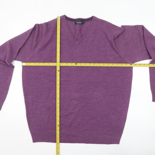 James Pringle Men’s Purple V-Neck Acrylic Jumper XL