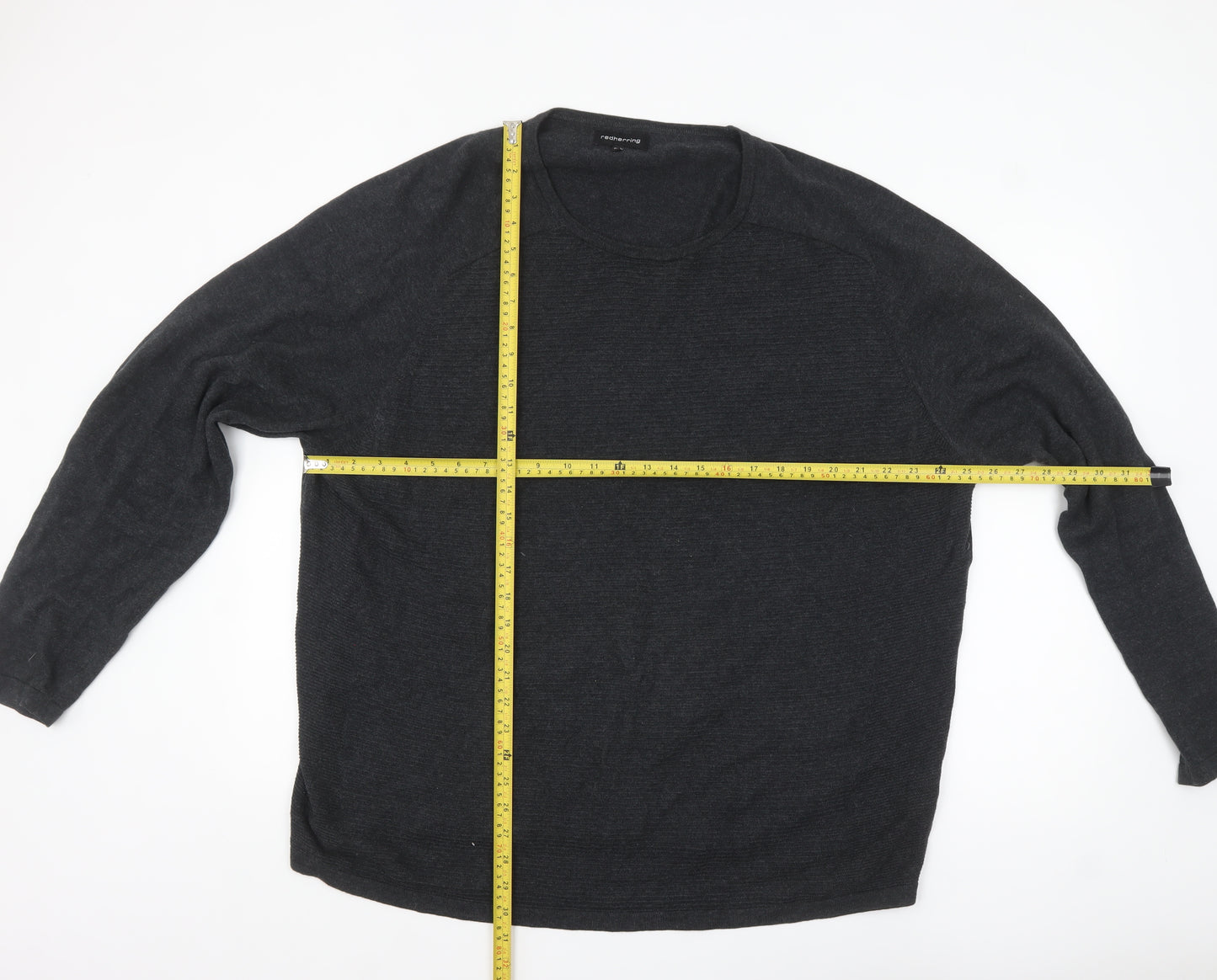 Red Herring Men's Black 2XL Cotton Crew Neck Pullover Jumper