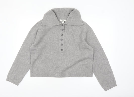 Marks and Spencer Women's Grey Collared Henley Knit Jumper Size M