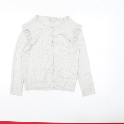 Red Herring Women Grey Size 10 Ruffle Long Sleeve Cardigan