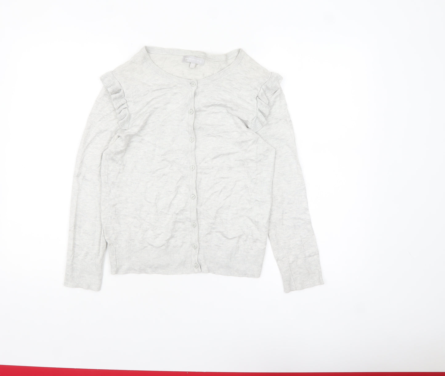 Red Herring Women Grey Size 10 Ruffle Long Sleeve Cardigan