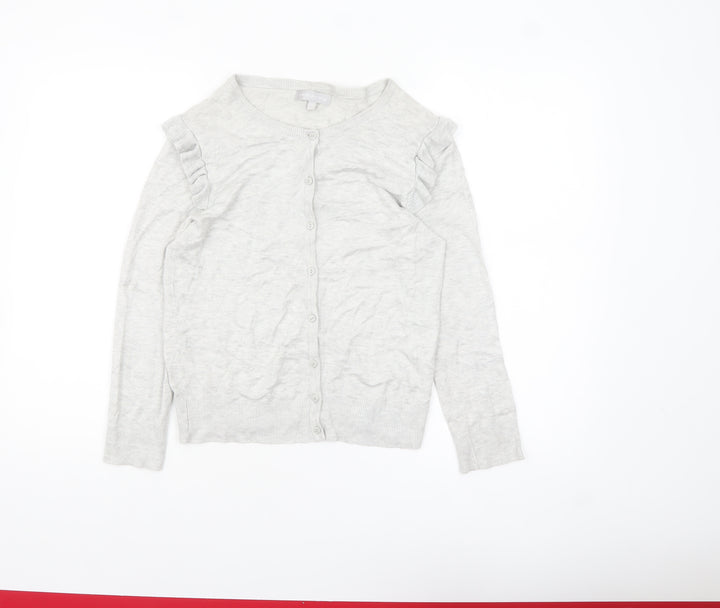 Red Herring Women Grey Size 10 Ruffle Long Sleeve Cardigan