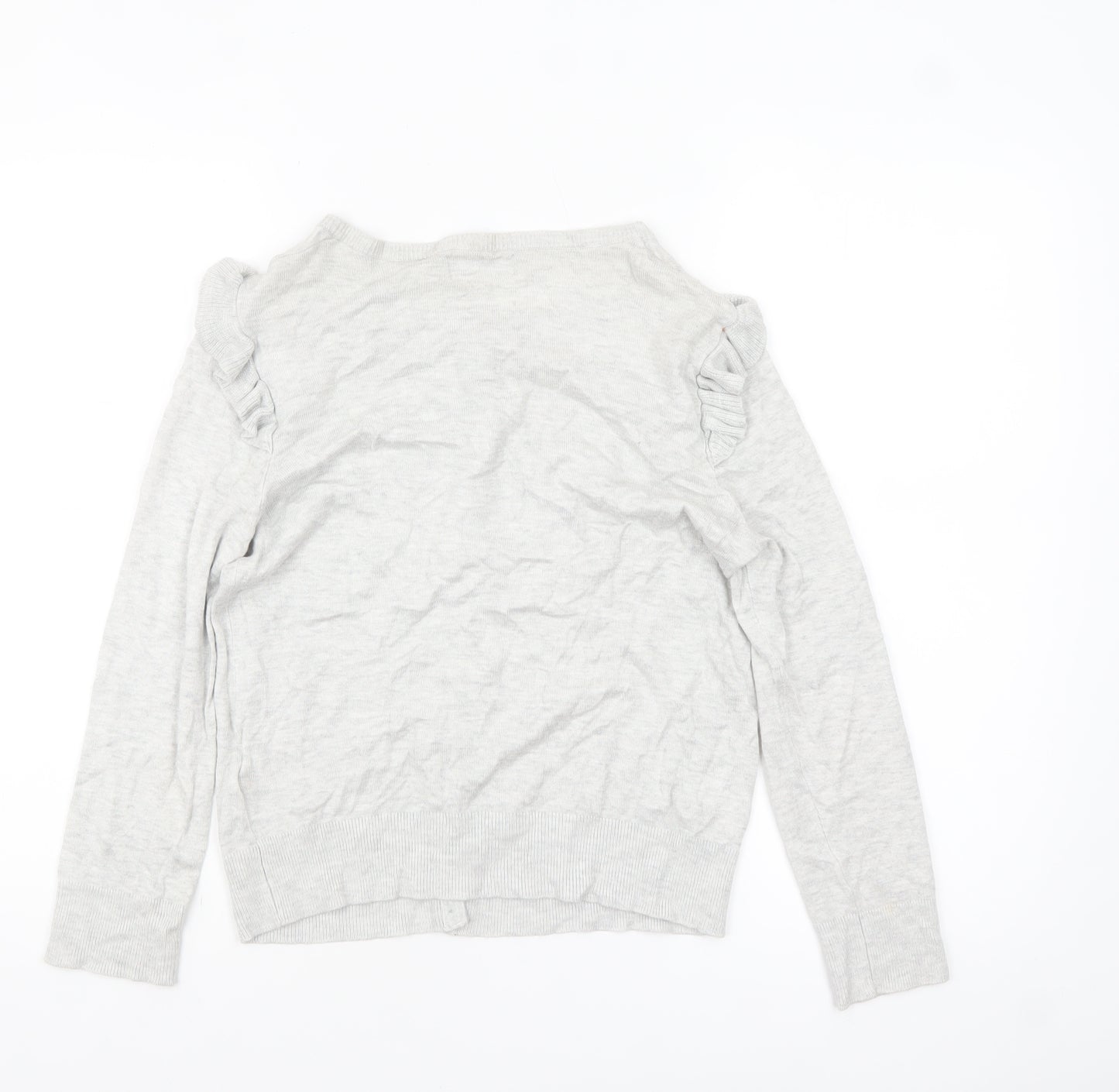 Red Herring Women Grey Size 10 Ruffle Long Sleeve Cardigan