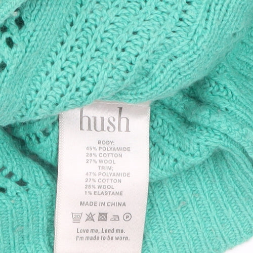 Hush Women's Green Ruffle Knit Cardigan Size S Open Knit Long Sleeve