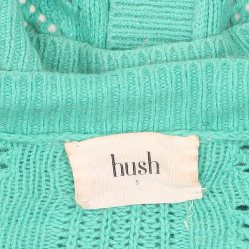 Hush Women's Green Ruffle Knit Cardigan Size S Open Knit Long Sleeve