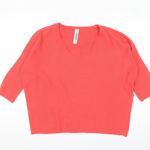 Pull & Bear Women Pink V-Neck Open-Knit Jumper Size 12