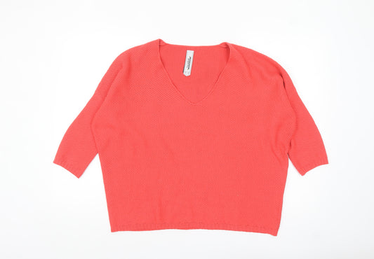 Pull & Bear Women Pink V-Neck Open-Knit Jumper Size 12