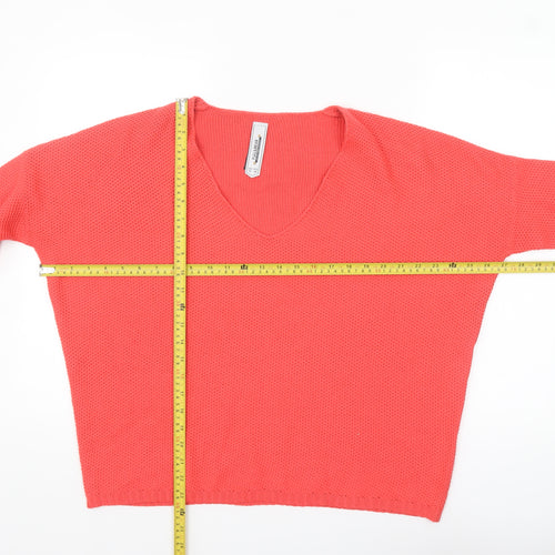 Pull & Bear Women Pink V-Neck Open-Knit Jumper Size 12