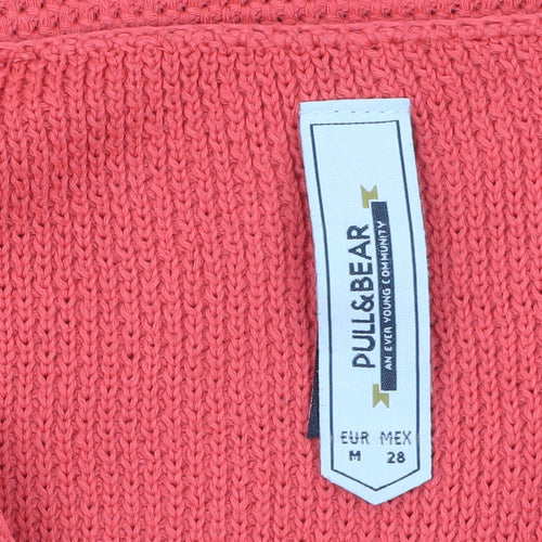 Pull & Bear Women Pink V-Neck Open-Knit Jumper Size 12