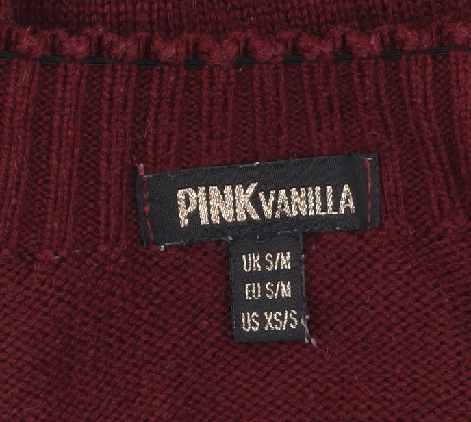 Pink Vanilla Women's Red Boat Neck Knit Jumper S