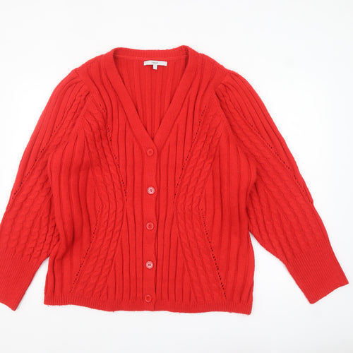 Next Womens Red Cable Knit Cardigan XL V-Neck Long Sleeve