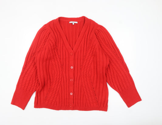 Next Womens Red Cable Knit Cardigan XL V-Neck Long Sleeve