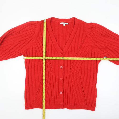 Next Womens Red Cable Knit Cardigan XL V-Neck Long Sleeve