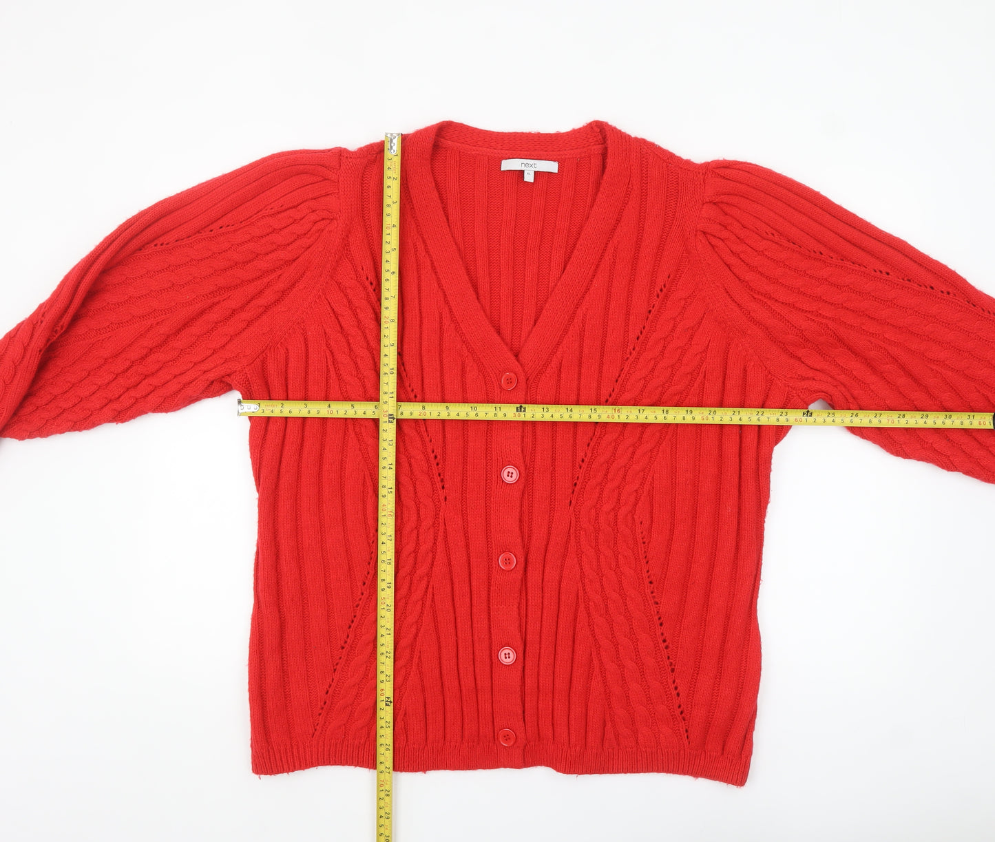 Next Womens Red Cable Knit Cardigan XL V-Neck Long Sleeve