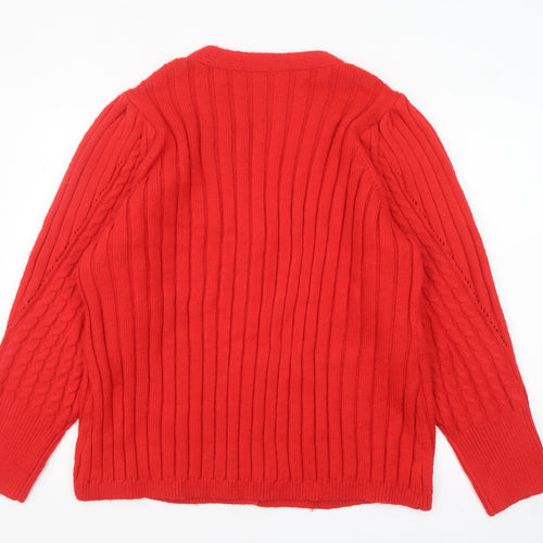 Next Womens Red Cable Knit Cardigan XL V-Neck Long Sleeve