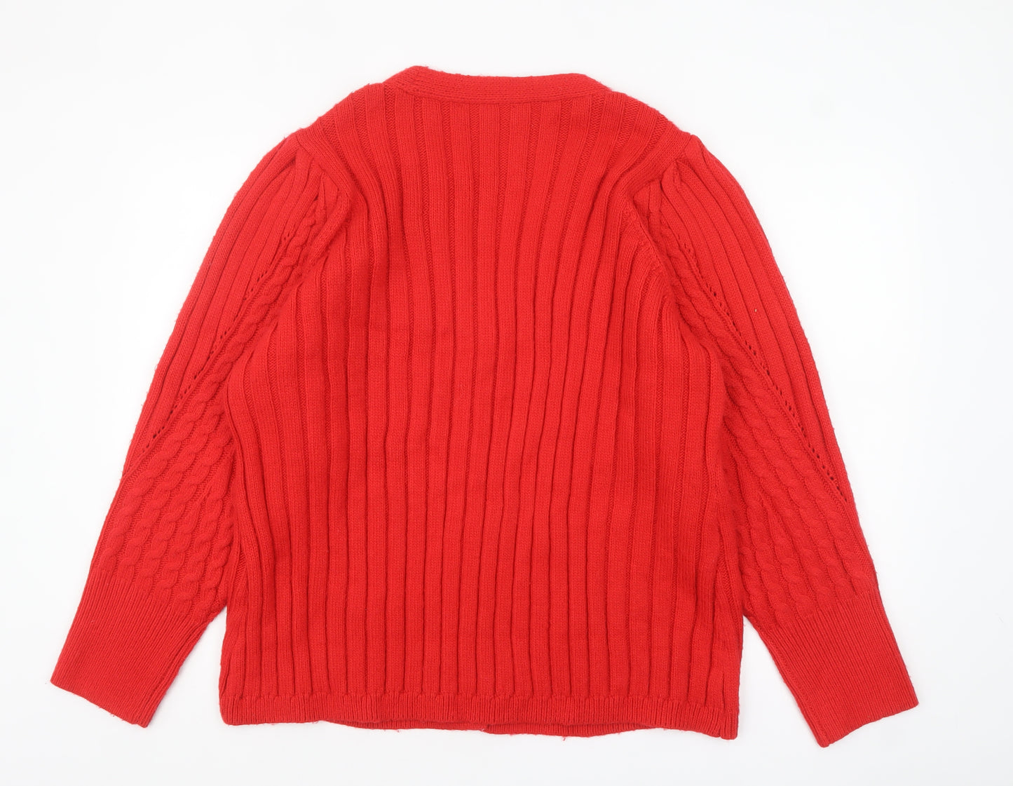 Next Womens Red Cable Knit Cardigan XL V-Neck Long Sleeve