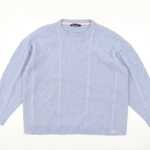 Crew Clothing Women Blue Cable-Knit Wool Blend Jumper Size 16