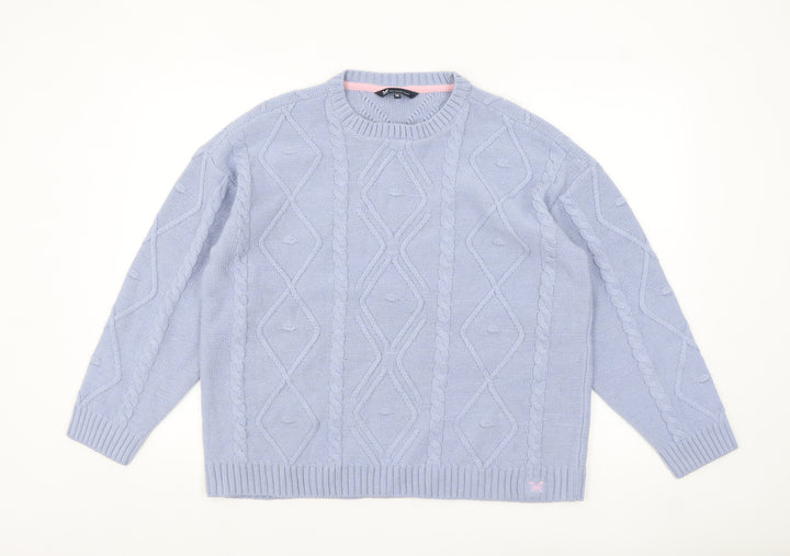 Crew Clothing Women Blue Cable-Knit Wool Blend Jumper Size 16