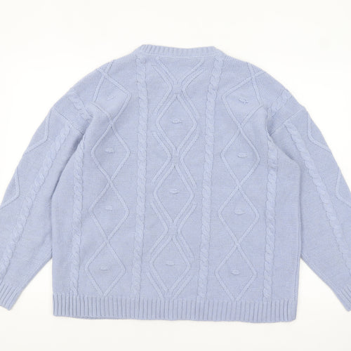 Crew Clothing Women Blue Cable-Knit Wool Blend Jumper Size 16