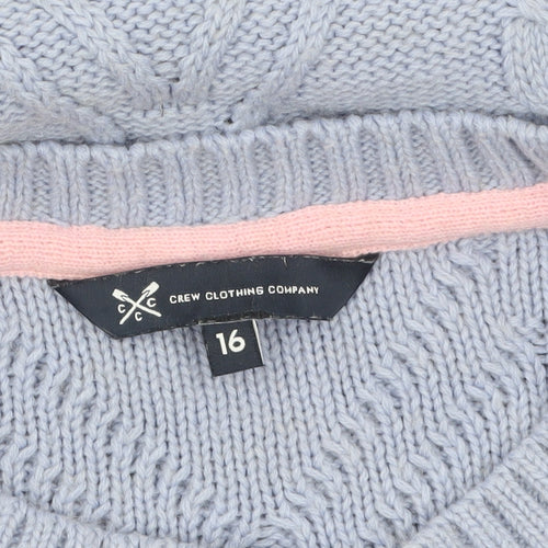 Crew Clothing Women Blue Cable-Knit Wool Blend Jumper Size 16
