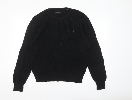 AllSaints Men's Black Wool Chunky Knit Pullover Jumper Medium