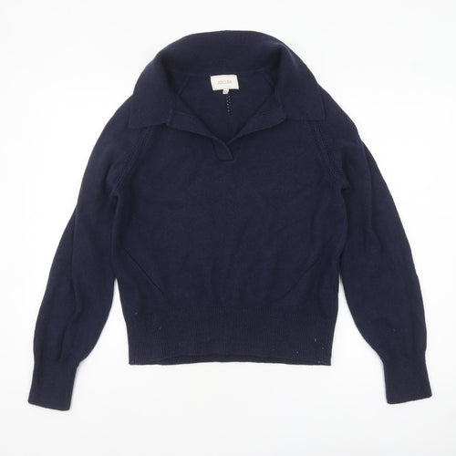 Joules Women's Blue Collared Knit Cotton Blend Jumper Size 12