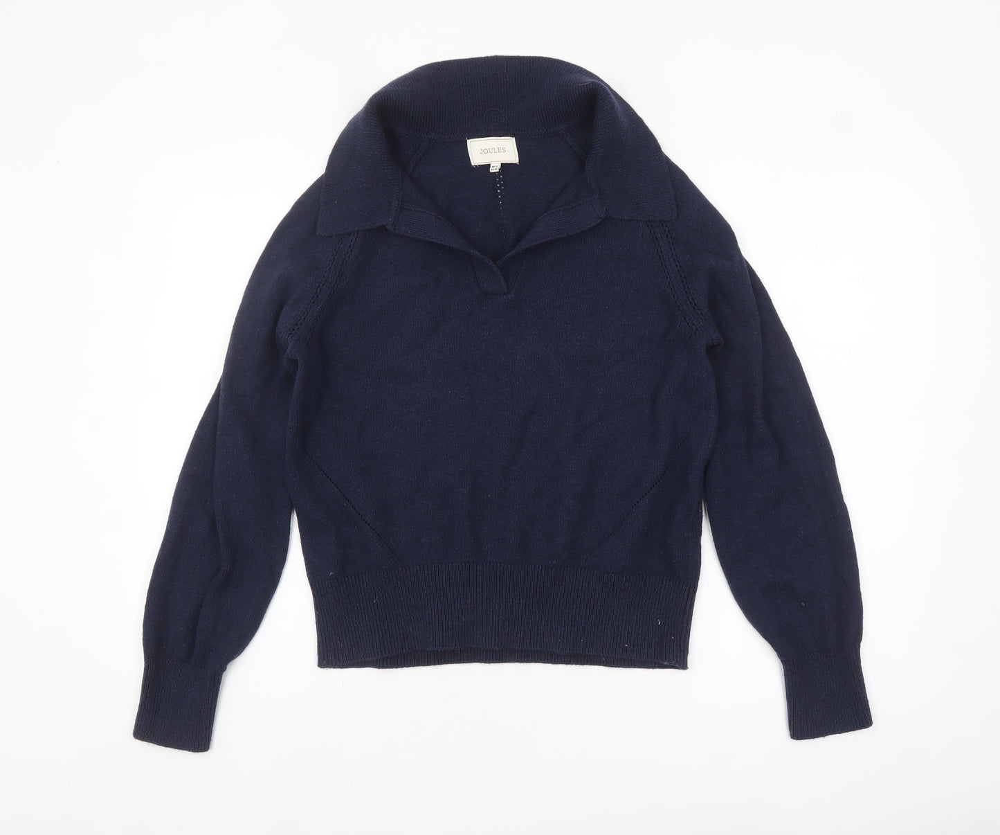 Joules Women's Blue Collared Knit Cotton Blend Jumper Size 12