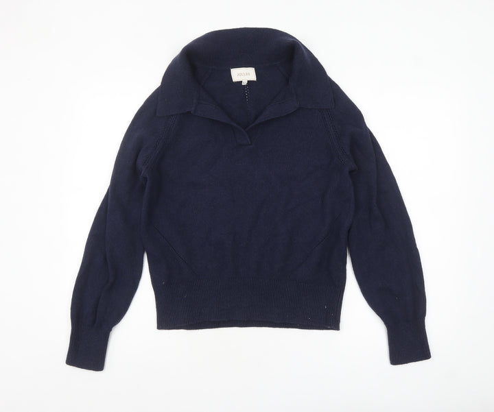 Joules Women's Blue Collared Knit Cotton Blend Jumper Size 12
