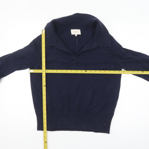 Joules Women's Blue Collared Knit Cotton Blend Jumper Size 12